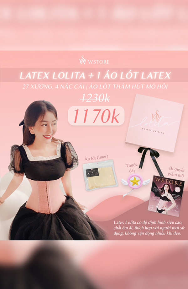 [Combo Lolita + Liner] Latex 27 Xương Siêu Siết Eo & Áo Lót | Tặng Kèm Thước Dây Đáng Yêu
