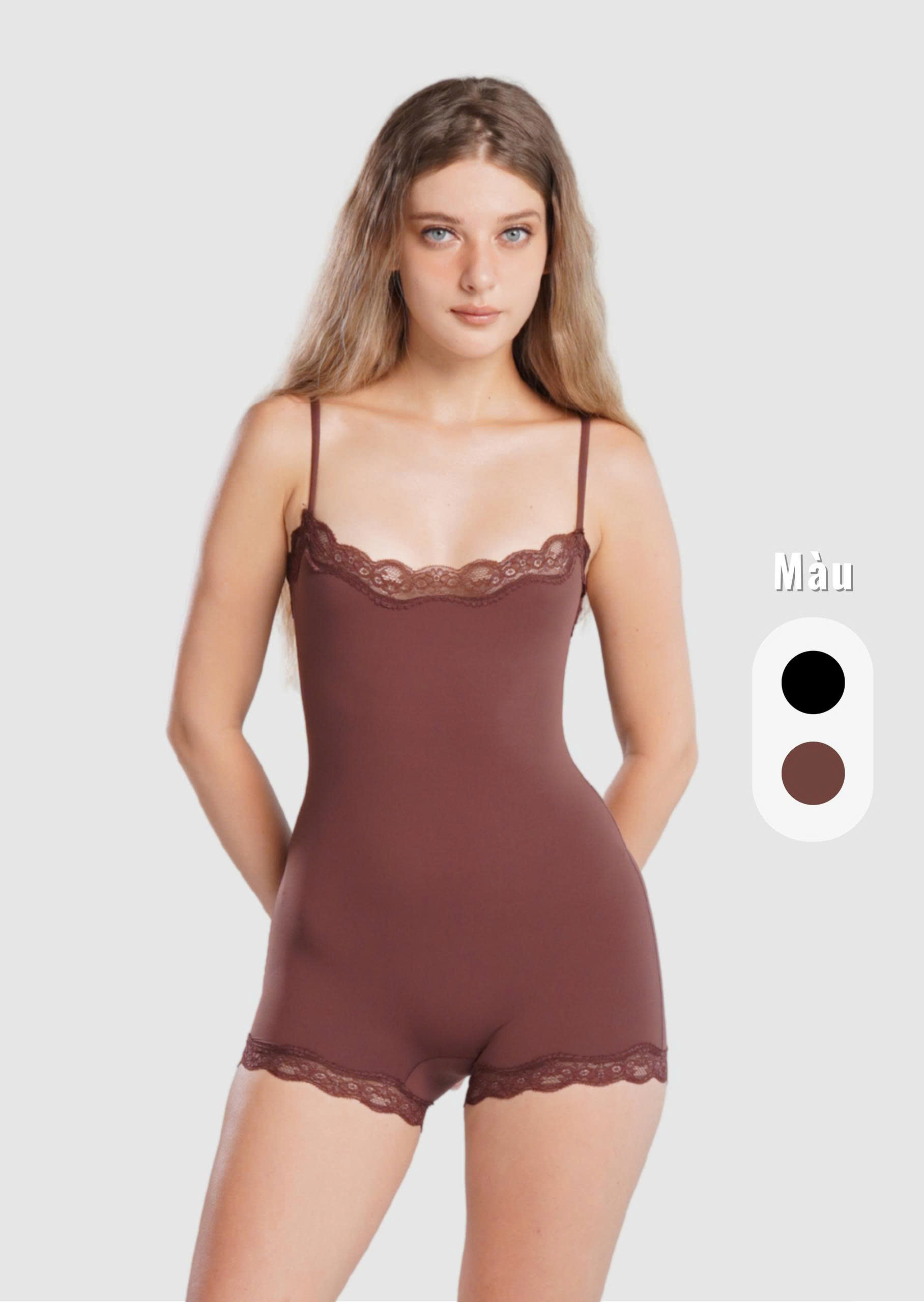 LAZY - Fitwear Jumpsuit Phối Viền Ren, Hai Dây Tuỳ Chỉnh 